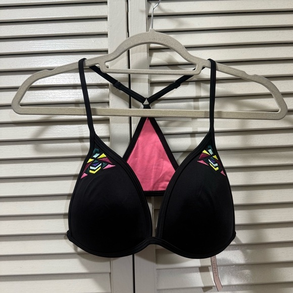 Victoria's Secret PINK Black Embroidered Triangle Back Pushup Bikini Top - Picture 2 of 5